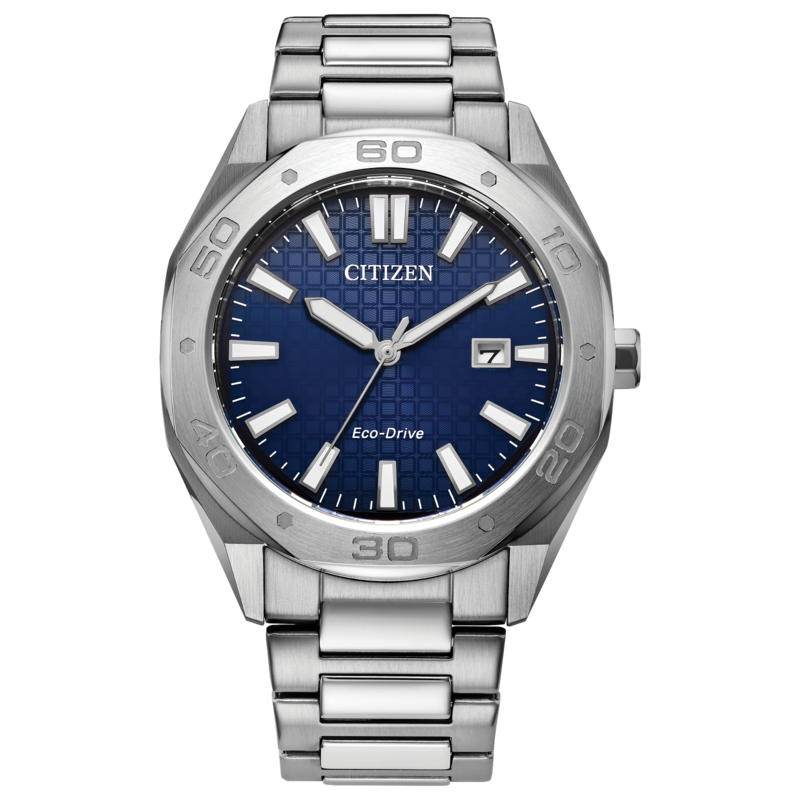 GENTS CITIZEN ECO DRIVE WEEKENDER WATCH STAINLESS STEEL BRACELET STRAP AND CASE WITH TEXTURED BLUE DIAL