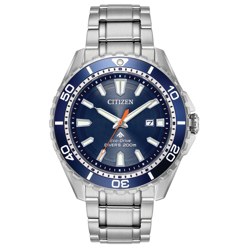 MEN'S ECO DRIVE PROMASTER DIVE STAINLESS STEEL CASE AND BRACELET  ALUMINUM BEZEL WITH BLUE DIAL
