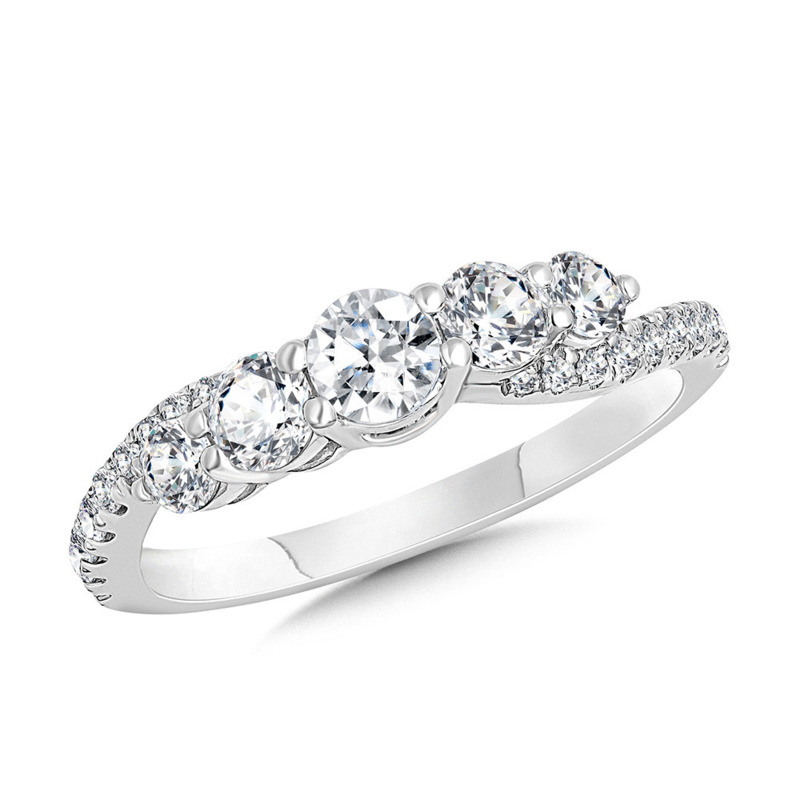 14K WHITE GOLD PRONG SET DIAMOND ANNIVERSARY RING SIZE 7 WITH 29 = 0.50TW ROUND H-I I1 DIAMONDS   (1.45 GRAMS)