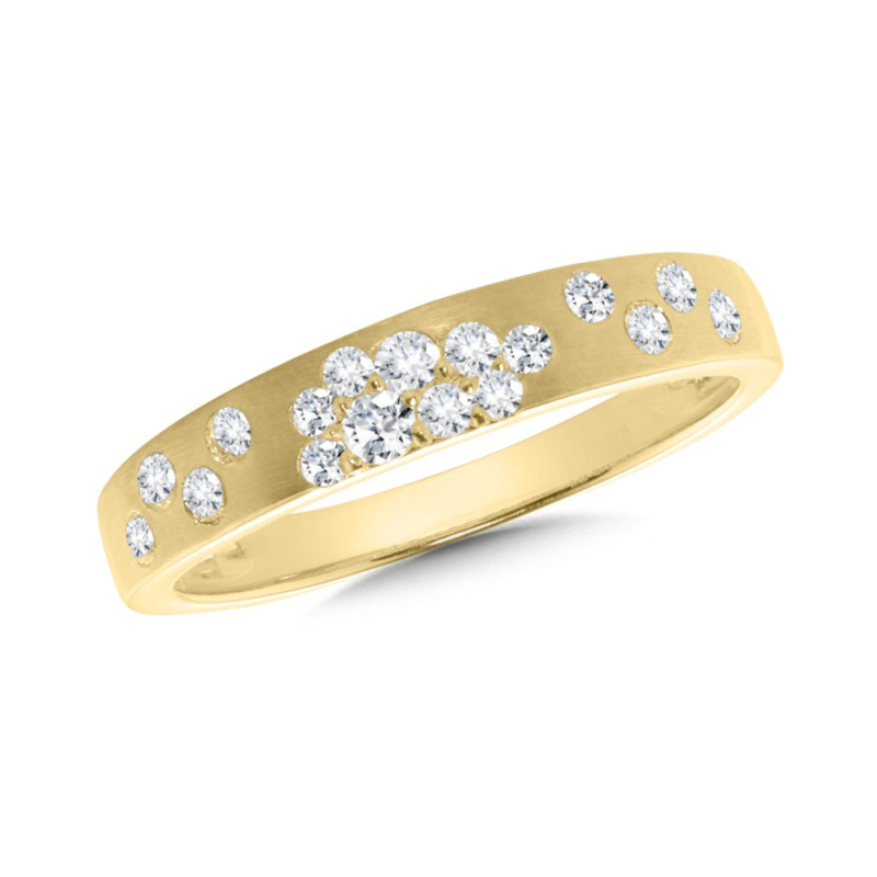 14K YELLOW GOLD BRUSHED FLUSH SET DIAMOND FASHION RING SIZE 7 WITH 17 = 0.33TW ROUND H-I SI2-I1 DIAMONDS  (2.83 GRAMS)