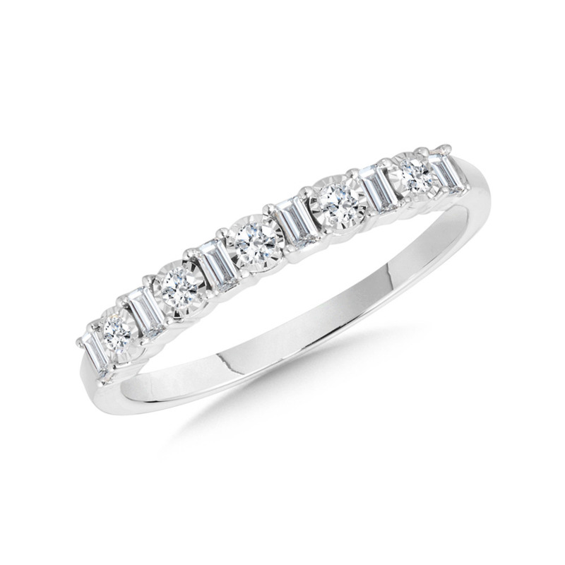 14K WHITE GOLD PRONG SET DIAMOND FASHION RING SIZE 7 WITH 11 = 0.33TW VARIOUS SHAPES H-I I1 DIAMONDS  (1.84 GRAMS)