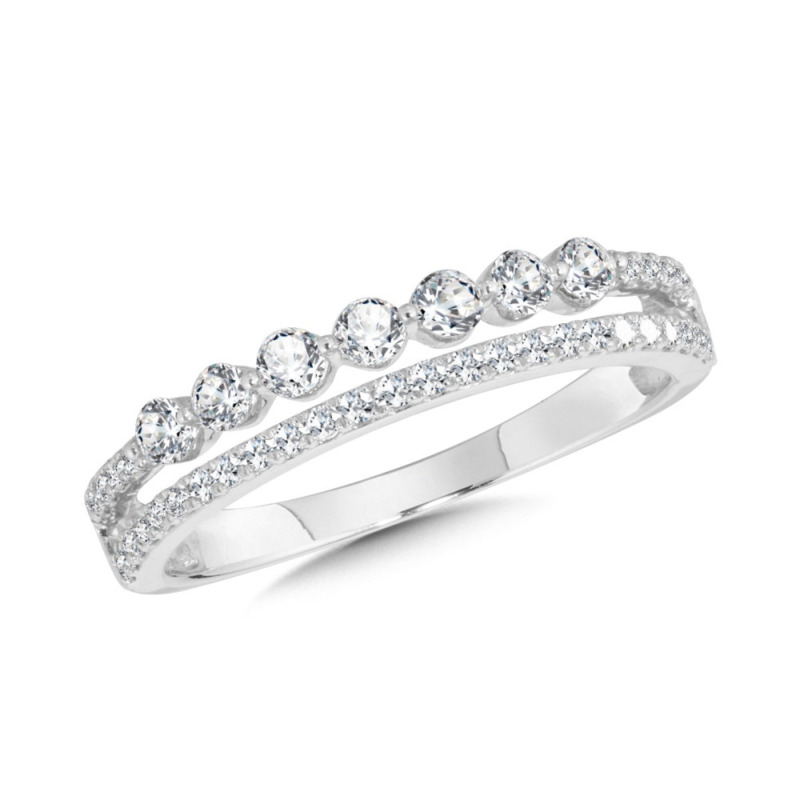 14K WHITE GOLD STACKABLE DIAMOND FASHION RING SIZE 7 WITH 42 = 0.50TW ROUND H-I SI2-I1 DIAMONDS   (2.48 GRAMS)