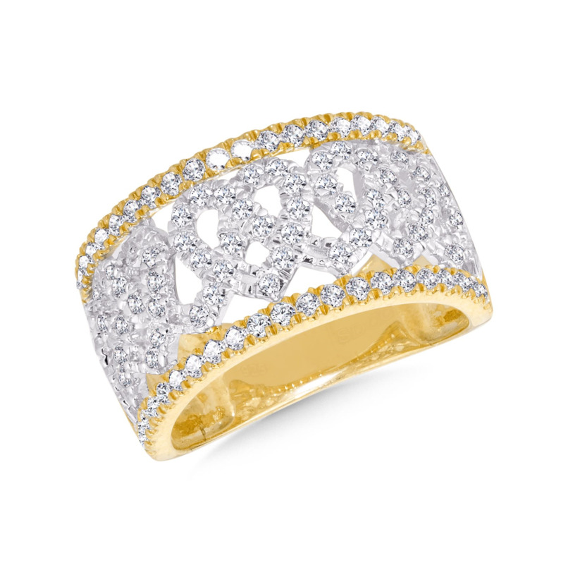 14K YELLOW & WHITE GOLD DIAMOND FASHION RING SIZE 7 WITH 110 = 1.00TW ROUND H-I I1 DIAMONDS  (6.05 GRAMS)