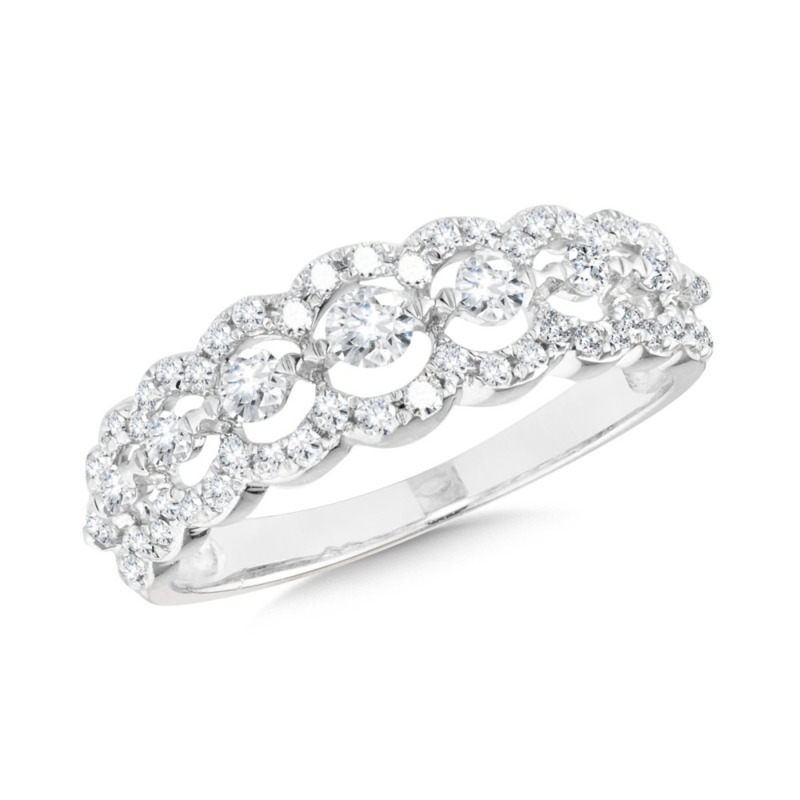 14K WHITE GOLD DIAMOND FASHION RING SIZE 7 WITH 61 = 0.50TW ROUND H SI2-I1 DIAMONDS  (2.63 GRAMS)