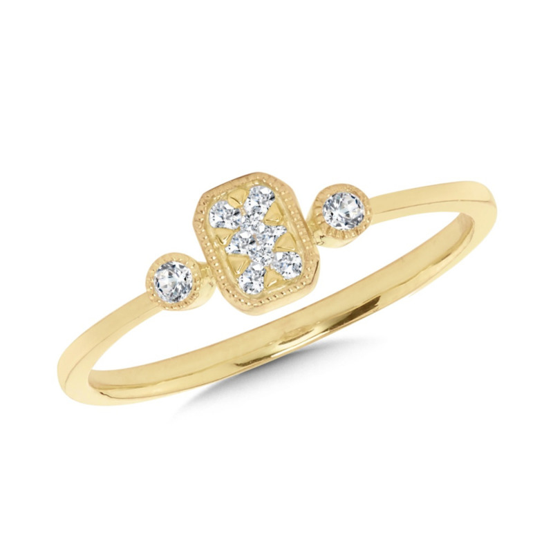 10K YELLOW GOLD MILGRAIN CLUSTER DIAMOND FASHION RING SIZE 7 WITH 10 = 0.10TW ROUND H-I I1 DIAMONDS   (1.39 GRAMS)