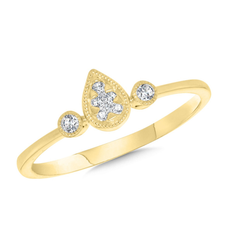 10K YELLOW GOLD MILGRAIN CLUSTER DIAMOND FASHION RING SIZE 7 WITH 8 = 0.10TW ROUND H-I I1 DIAMONDS   (1.38 GRAMS)