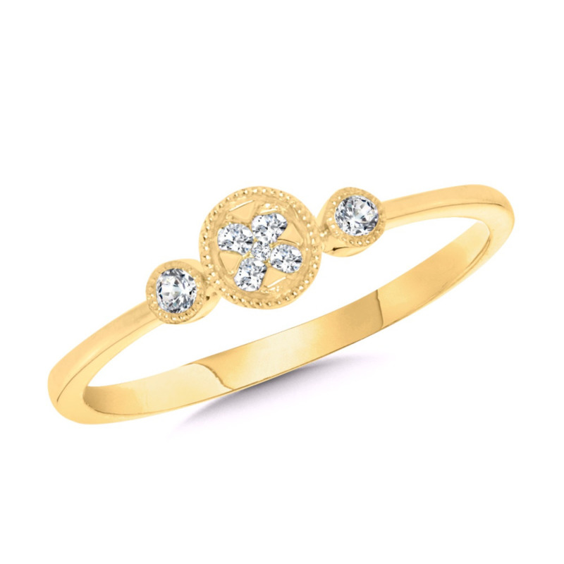 10K YELLOW GOLD MILGRAIN CLUSTER DIAMOND FASHION RING SIZE 7 WITH 7 = 0.10TW ROUND H-I I1 DIAMONDS   (1.33 GRAMS)