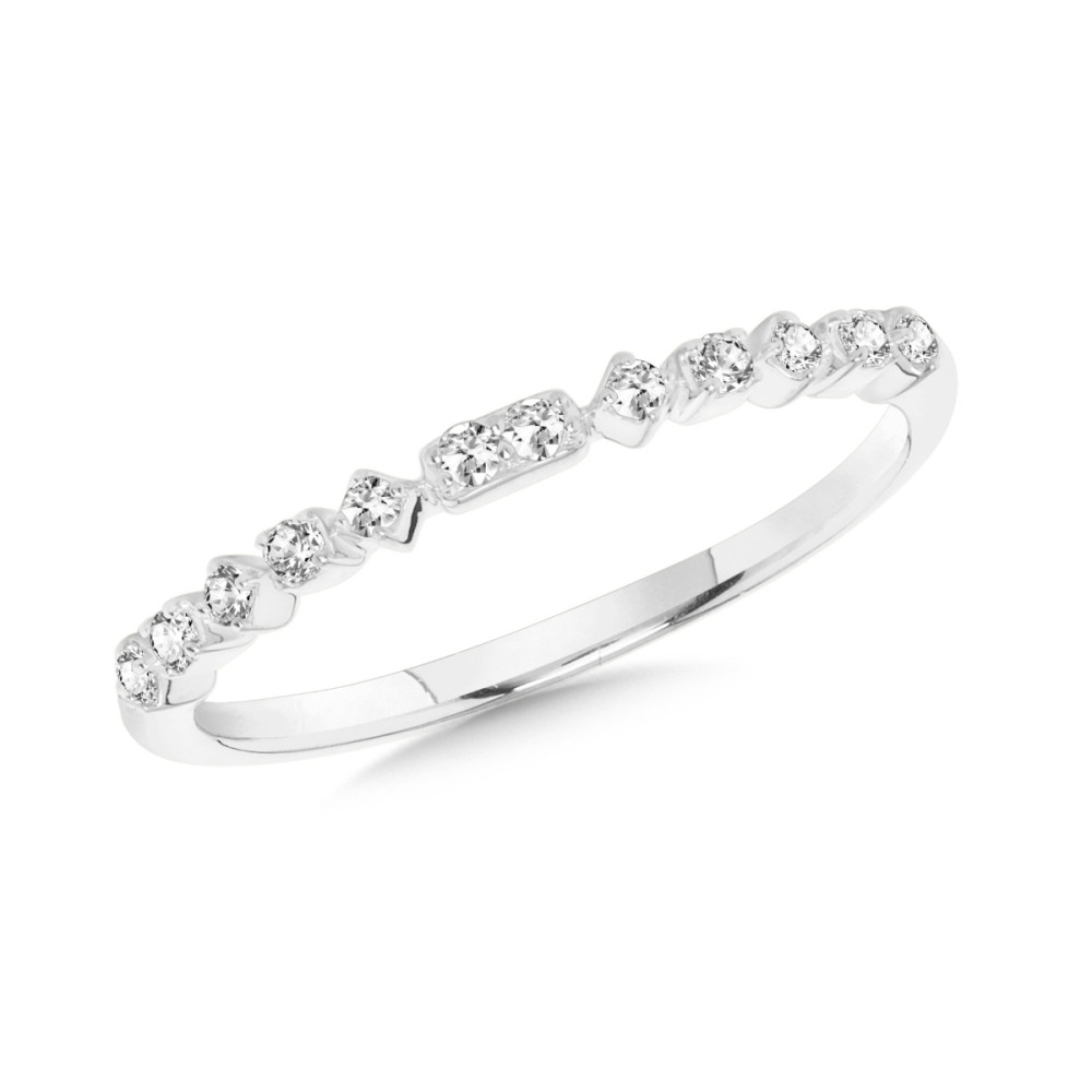 10K WHITE GOLD STACKABLE DIAMOND FASHION RING SIZE 7 WITH 12 = 0.12TW ROUND I SI2-I1 DIAMONDS   (1.15 GRAMS)