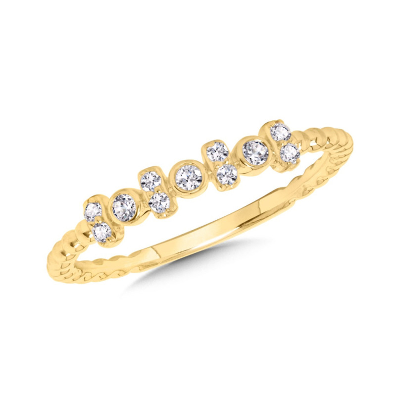 10K YELLOW GOLD BEADED STACKABLE DIAMOND FASHION RING SIZE 7 WITH 11 = 0.12TW ROUND H-I I1 DIAMONDS   (1.32 GRAMS)