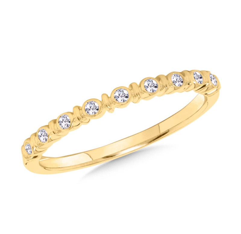 10K YELLOW GOLD STACKABLE DIAMOND FASHION RING SIZE 7 WITH 9 = 0.10TW ROUND H-I SI2-I1 DIAMONDS   (1.33 GRAMS)