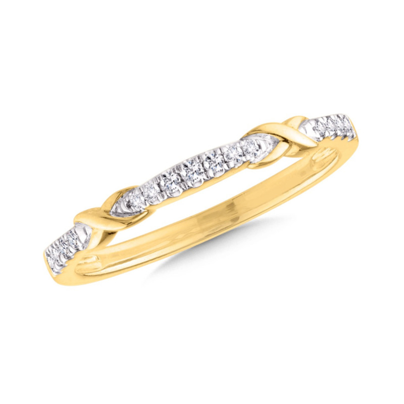 10K YELLOW GOLD STACKABLE DIAMOND FASHION RING SIZE 7 WITH 15 = 0.10TW ROUND I SI2-I1 DIAMONDS   (1.70 GRAMS)