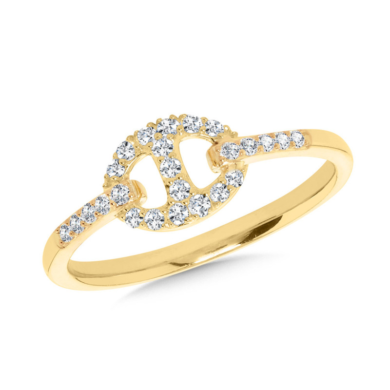 14K YELLOW GOLD MARINER LINK DIAMOND FASHION RING SIZE 7 WITH 25 = 0.20TW ROUND H-I I1 DIAMONDS   (1.83 GRAMS)