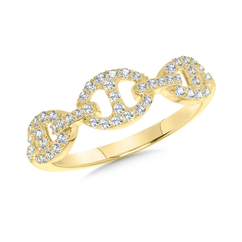 14K YELLOW GOLD MARINER LINK DIAMOND FASHION RING SIZE 7 WITH 55 = 0.33TW ROUND H-I I1 DIAMONDS   (2.44 GRAMS)