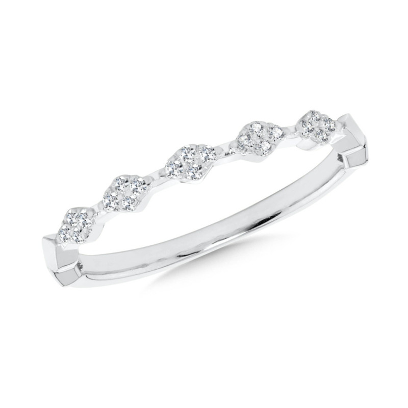 10K WHITE GOLD STACKABLE DIAMOND FASHION RING SIZE 7 WITH 20 = 0.10TW ROUND I SI2-I1 DIAMONDS    (1.08 GRAMS)