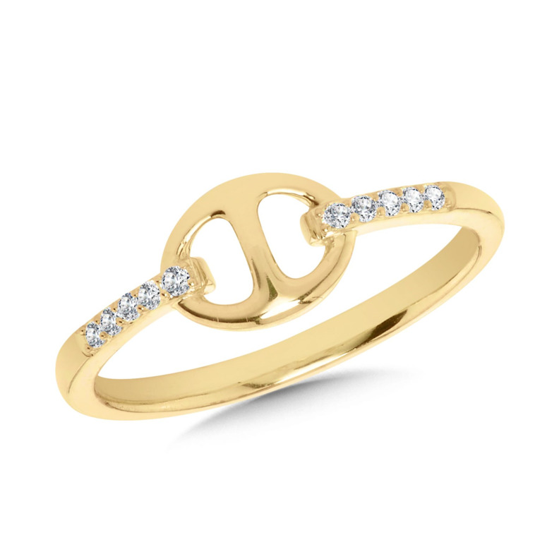 14K YELLOW GOLD MARINER LINK DIAMOND FASHION RING SIZE 7 WITH 10 = 0.08TW ROUND H-I I1 DIAMONDS   (1.55 GRAMS)