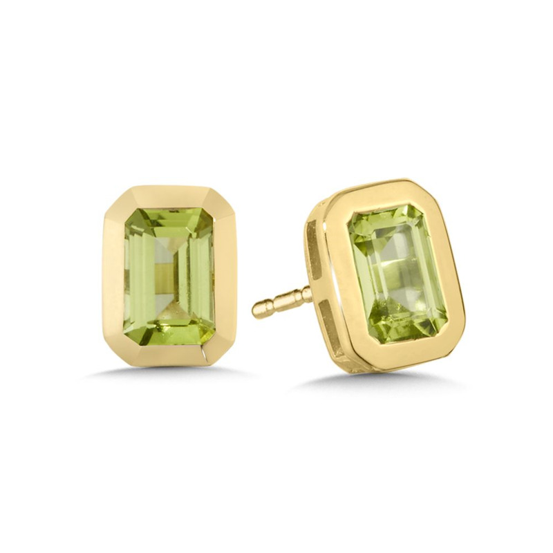 10K YELLOW GOLD STUD EARRINGS WITH 2 = 1.20TW EMERALD PERIDOTS   (1.75 GRAMS)