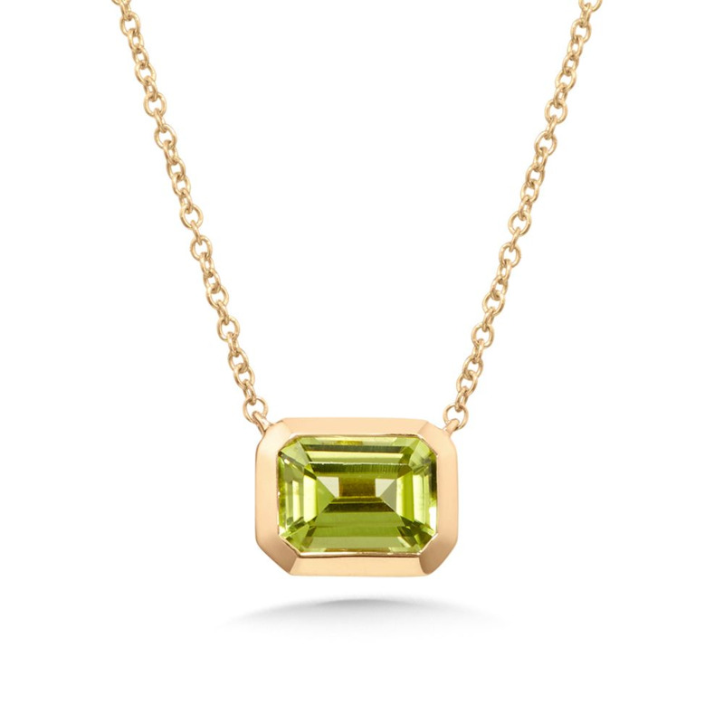 10K YELLOW GOLD BEZEL NECKLACE WITH ONE = 0.90CT EMERALD PERIDOT 18