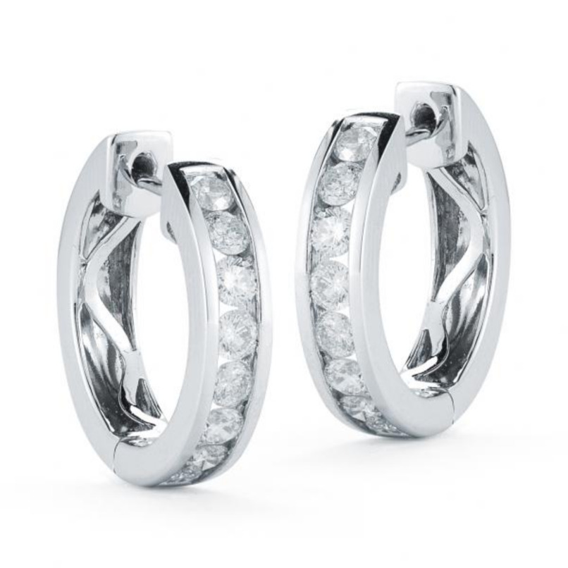 14K WHITE GOLD HUGGIE DIAMOND EARRINGS WITH 16=0.24TW ROUND I I1-I2 DIAMONDS   (2.20 GRAMS)