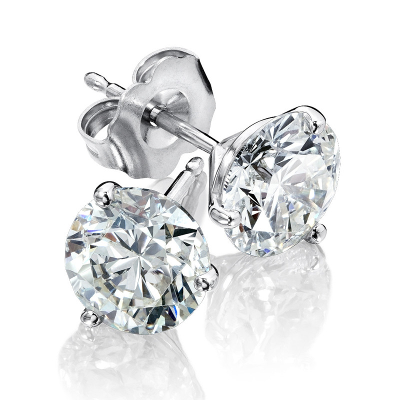 14K WHITE GOLD STUD DIAMOND EARRINGS WITH 2 = 0.40TW ROUND J-K I1 DIAMONDS   (0.59 GRAMS)