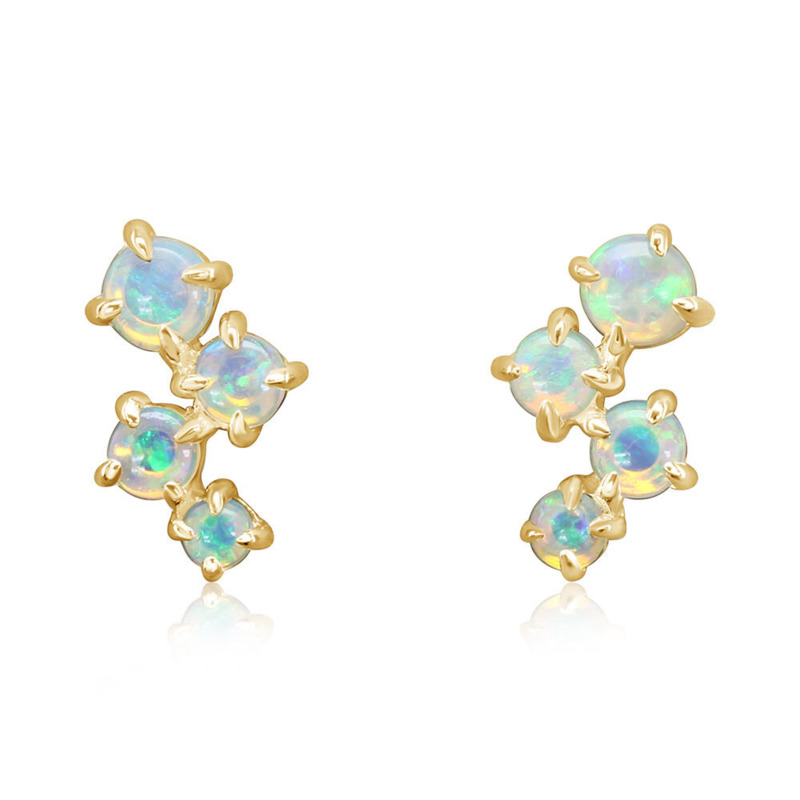 14K YELLOW GOLD STUD EARRINGS WITH 8=0.33TW CABOCHON AUSTRALIAN OPALS   (1.69 GRAMS)