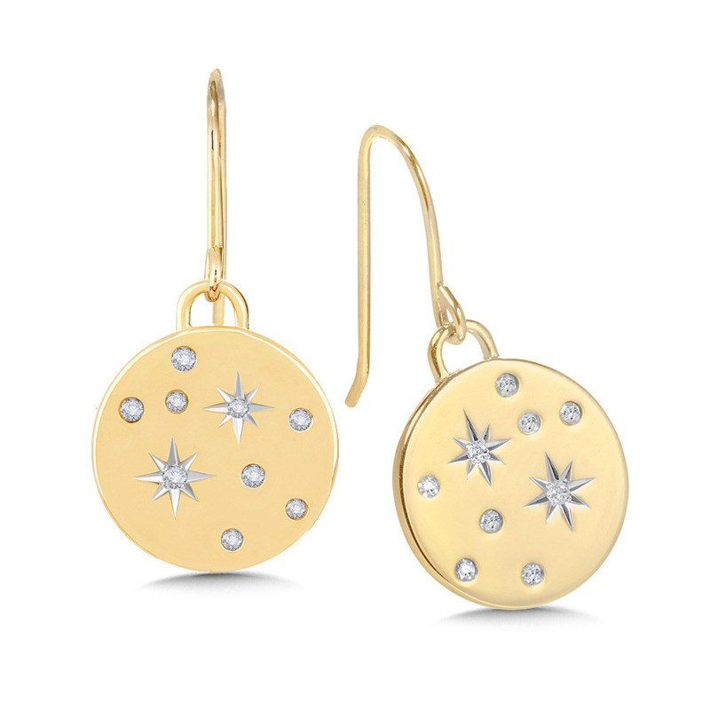 10K YELLOW GOLD DANGLE DIAMOND EARRINGS WITH 18 = 0.12TW SINGLE CUT H-I I1 DIAMONDS   (3.95 GRAMS)