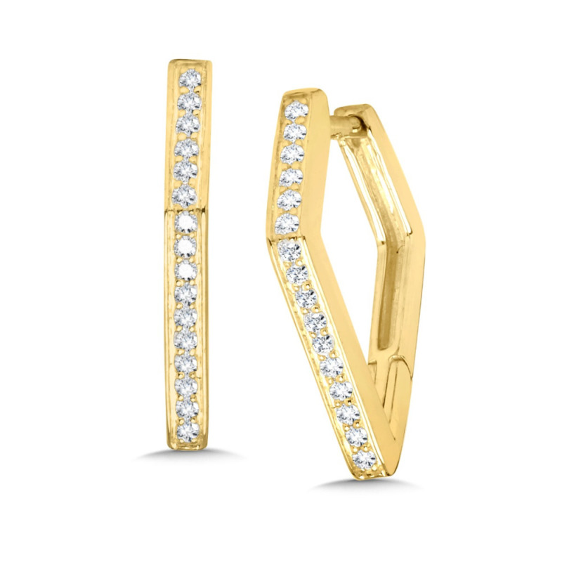 14K YELLOW GOLD HOOP DIAMOND EARRINGS WITH 32 = 0.14TW ROUND H-I I1 DIAMONDS   (2.52 GRAMS)