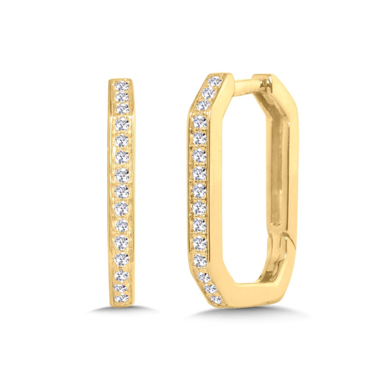 14K YELLOW GOLD HOOP DIAMOND EARRINGS WITH 30 = 0.14TW ROUND H-I SI2 DIAMONDS  (2.99 GRAMS)