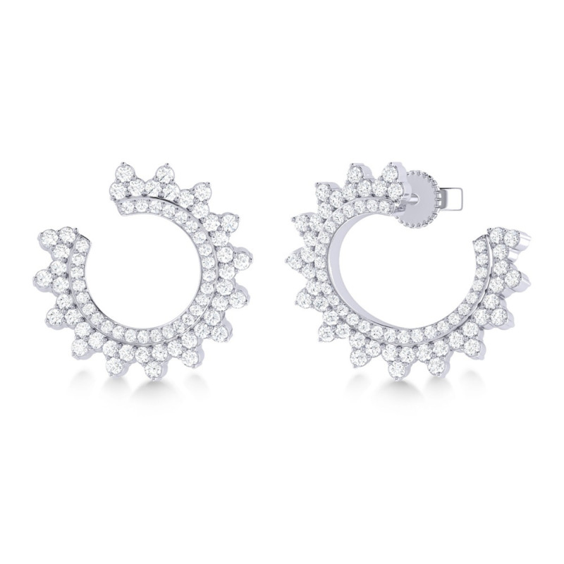 14K WHITE GOLD SUNBURST DIAMOND EARRINGS WITH 140 = 1.10TW ROUND G-H SI1-SI2 DIAMONDS   (5.40 GRAMS)