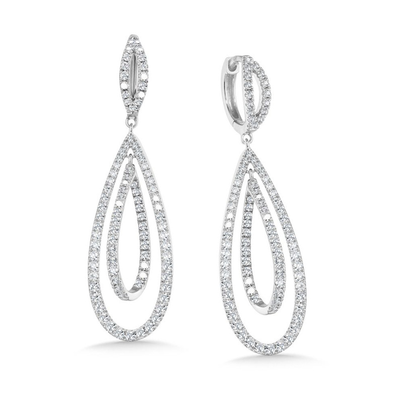 14K WHITE GOLD DANGLE DIAMOND EARRINGS WITH 172 = 0.50TW ROUND H-I I1 DIAMONDS  (3.22 GRAMS)