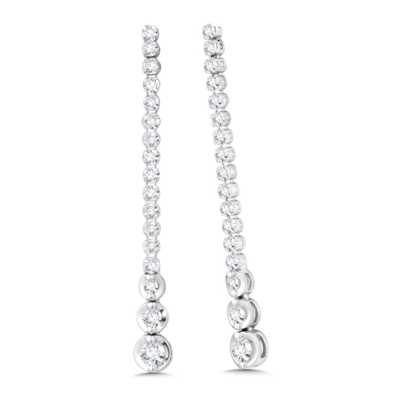 14K WHITE GOLD DANGLE DIAMOND EARRINGS WITH 34 = 1.00TW ROUND G-H SI1-SI2 DIAMONDS  (3.12 GRAMS)