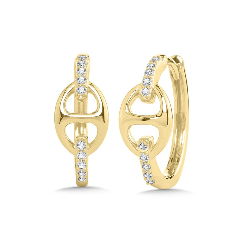 10K YELLOW GOLD HUGGIE DIAMOND EARRINGS WITH 10 = 0.10TW ROUND H-I I1 DIAMONDS   (2.09 GRAMS)