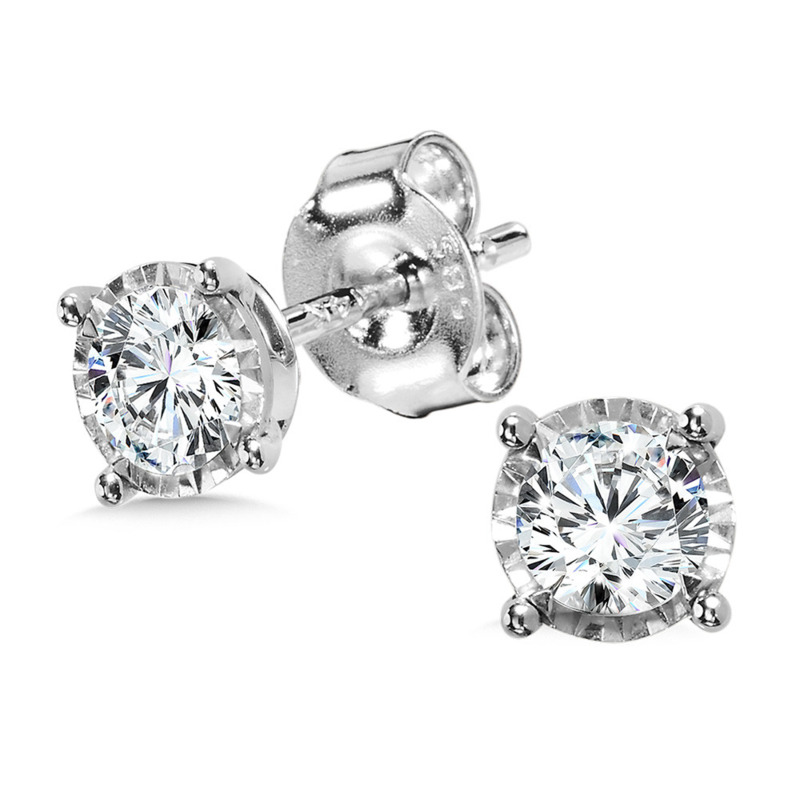 14K WHITE GOLD STUD DIAMOND EARRINGS WITH 2=0.50TW ROUND H-I I1 DIAMONDS  (1.42 GRAMS)