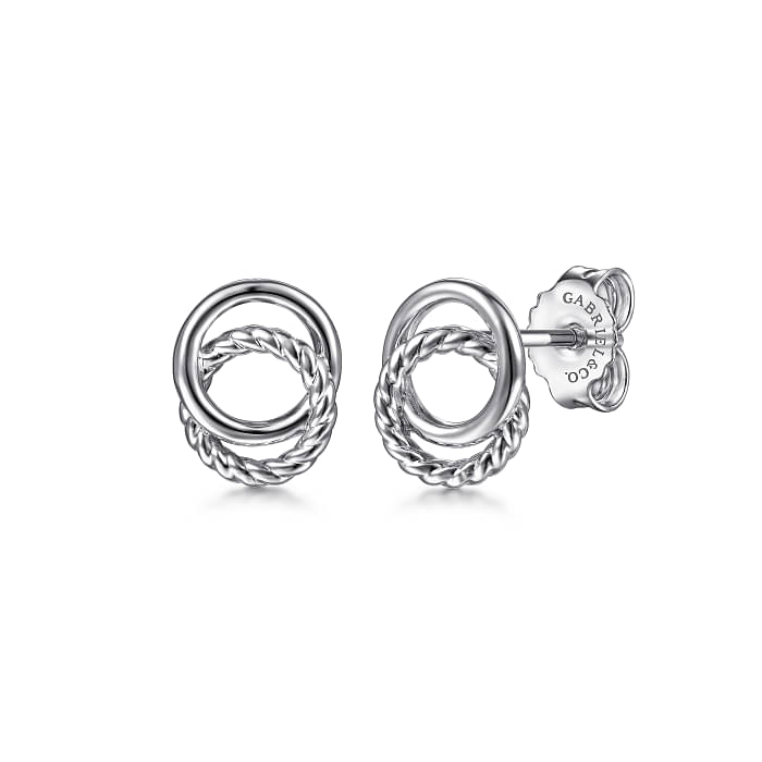 GABRIEL & CO HAMPTON COLLECTION STERLING SILVER TWISTED ROPE DOUBLE CIRCLE STUD EARRINGS  (1.39 GRAMS)