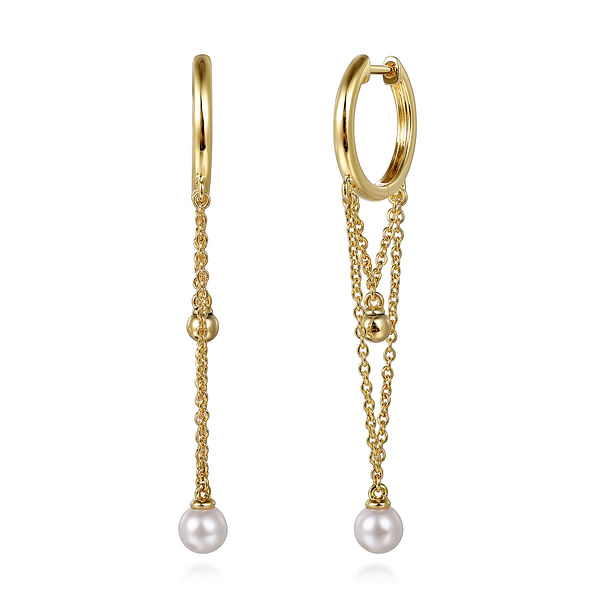 GABRIEL & CO 14K YELLOW GOLD DANGLE EARRING WITH 2 = FRESH WATER PEARLS