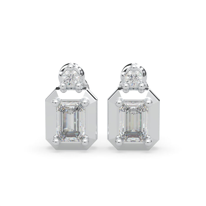 ICE COLLECTION MODERN ELECTRUM STUD DIAMOND PEAK EARRINGS WITH 4=0.43TW VARIOUS SHAPES (2 ROUND & 2 EMERALD) H VS2 DIAMONDS  (1.60 GRAMS)