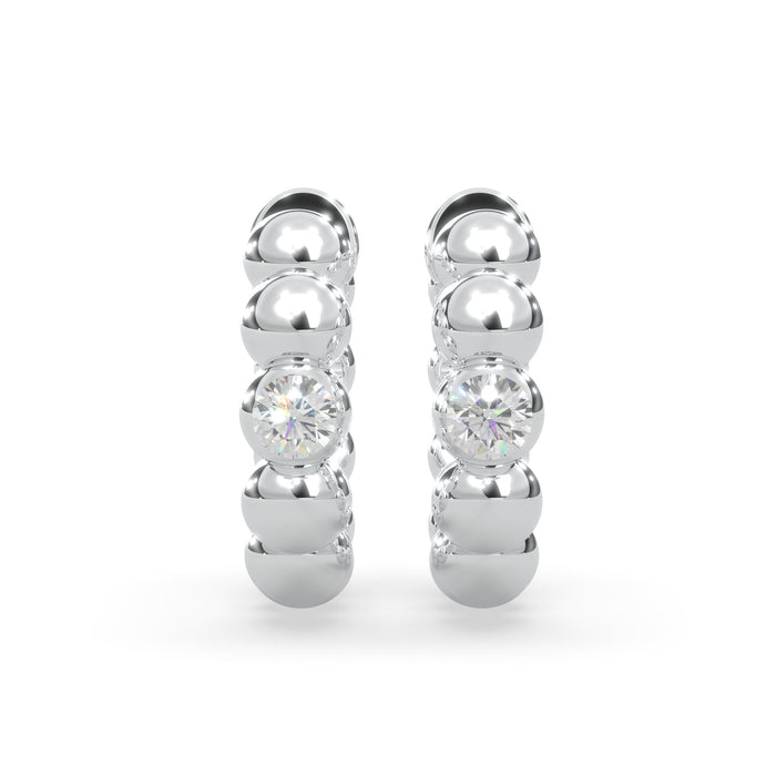 SPIRIT COLLECTION MODERN ELECTRUM BEADED HUGGIE DIAMOND ORIGIN EARRINGS WITH 2=0.04TW ROUND H VS2 DIAMONDS  (4.3 GRAMS)