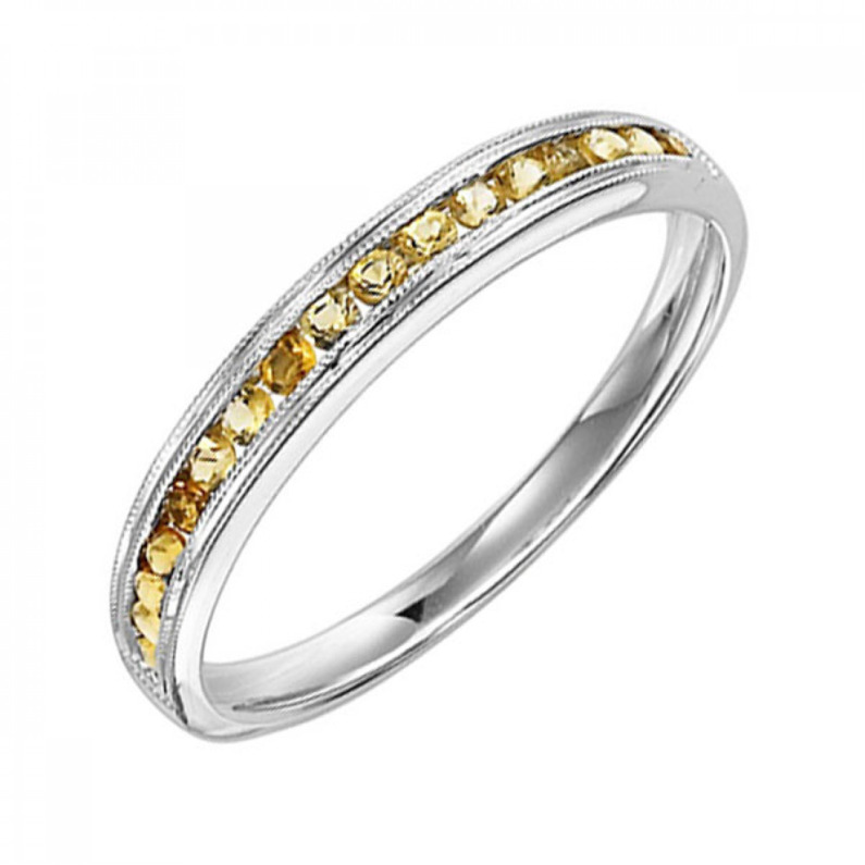 MILGRAIN 10K WHITE GOLD CHANNEL RING SIZE 7 WITH 17=0.33TW ROUND CITRINES   (1.50 GRAMS)