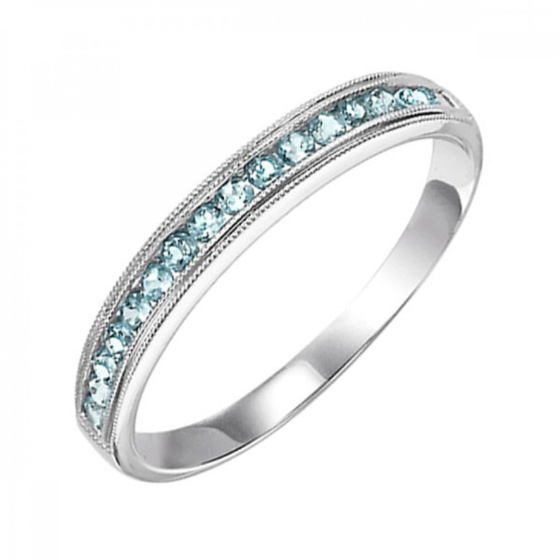 10K WHITE GOLD STACKABLE RING WITH 17=0.25TW ROUND AQUAS  (1.51 GRAMS)