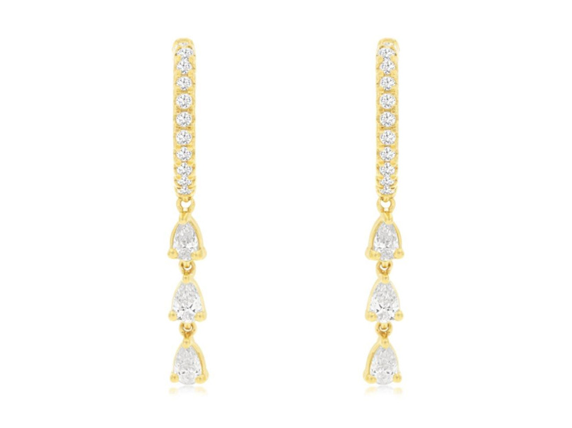 14K YELLOW GOLD DANGLE DIAMOND EARRINGS WITH 6=0.60TW PEAR G-H SI2-I1 DIAMONDS AND 22=0.22TW ROUND G-H SI2-I1 DIAMONDS  (3.59 GRAMS)