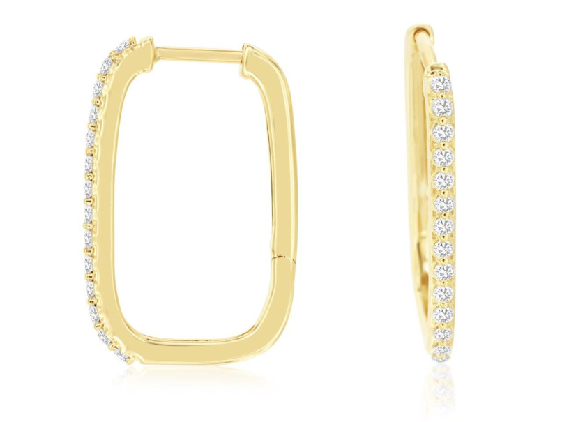 14K YELLOW GOLD HOOP DIAMOND EARRINGS WITH 24=0.25TW ROUND H-I SI2-I1 DIAMONDS   (2.56 GRAMS)