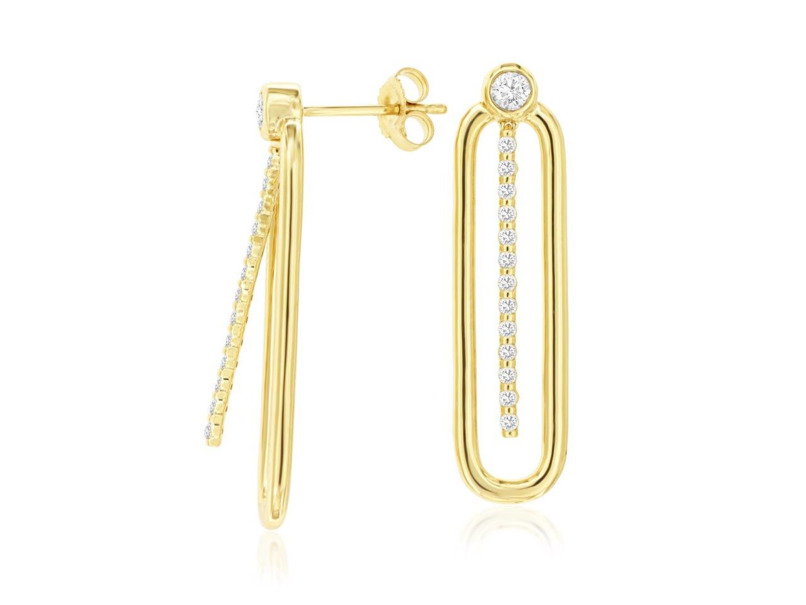 14K YELLOW GOLD DANGLE DIAMOND EARRINGS WITH 28=0.43TW ROUND H-I SI2-I1 DIAMONDS  (4.64 GRAMS)