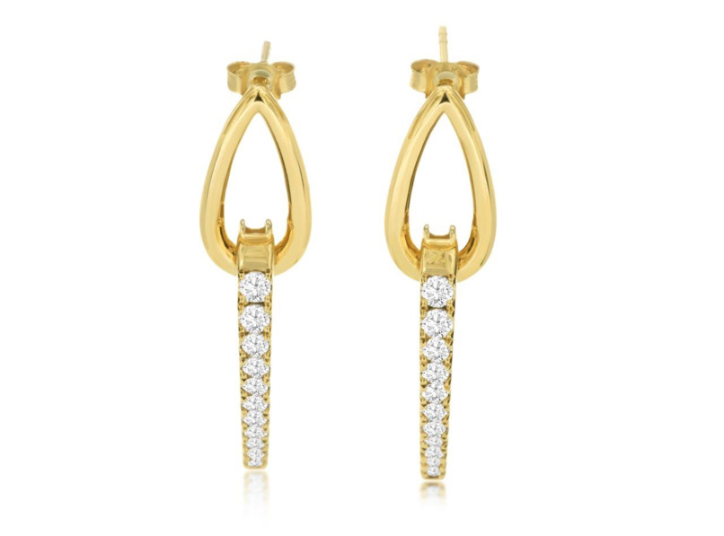 14K YELLOW GOLD DANGLE DIAMOND EARRINGS WITH 22=1.00TW ROUND H-I SI2-I1 DIAMONDS  (4.86 GRAMS)