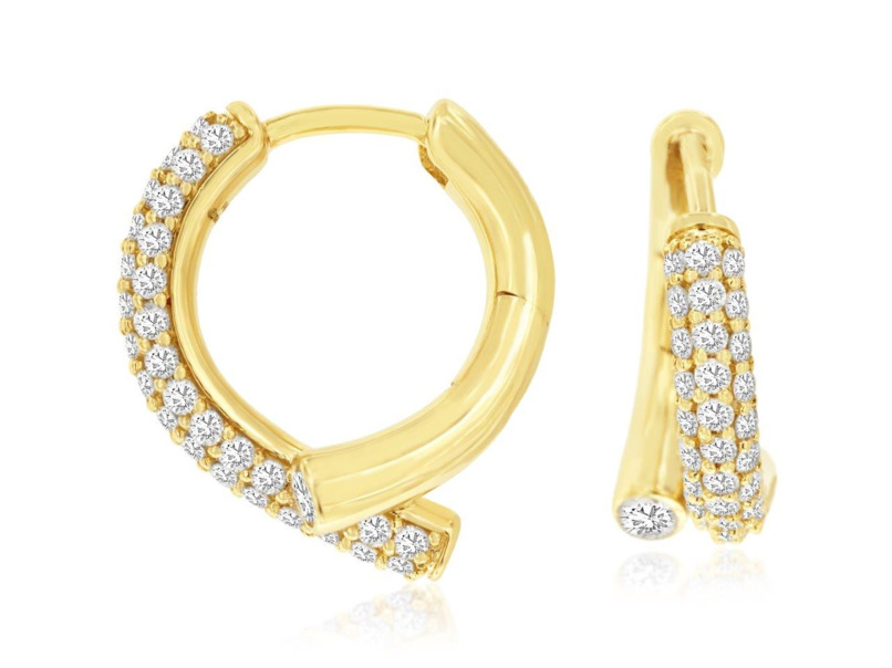 14K YELLOW GOLD HUGGIE DIAMOND EARRINGS WITH 94=1.00TW ROUND H-I SI2 DIAMONDS  (5.69 GRAMS)