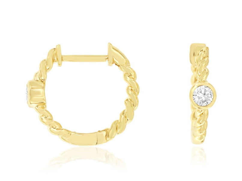 14K YELLOW GOLD HUGGIE DIAMOND EARRINGS WITH 2=0.14TW ROUND H SI2-I1 DIAMONDS   (1.98 GRAMS)