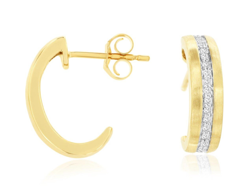 14K YELLOW GOLD SATIN HOOP DIAMOND EARRINGS WITH 38=0.20TW SINGLE CUT I I1 DIAMONDS   (2.77 GRAMS)