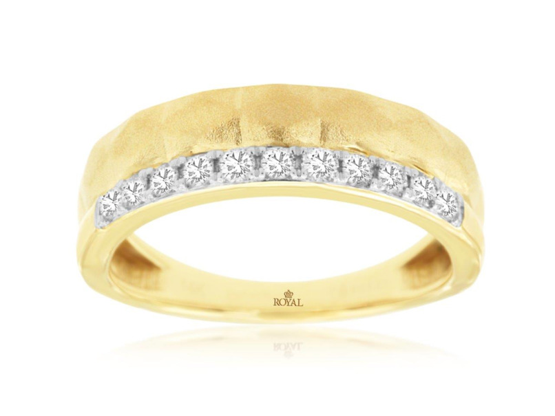 14K YELLOW GOLD SATIN DIAMOND FASHION RING SIZE 7 WITH 11=0.25TW ROUND H-I SI2-I1 DIAMONDS   (2.58 GRAMS)