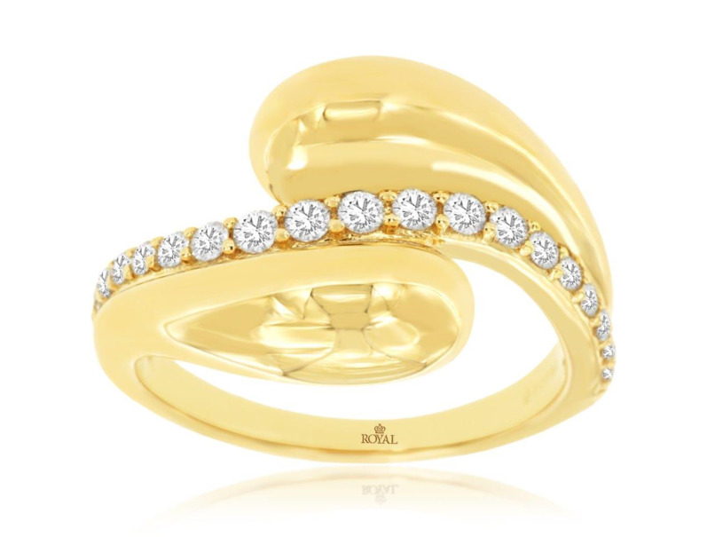 14K YELLOW GOLD BYPASS DIAMOND FASHION RING SIZE 7 WITH 19=0.33TW ROUND H-I SI2-I1 DIAMONDS   (4.71 GRAMS)