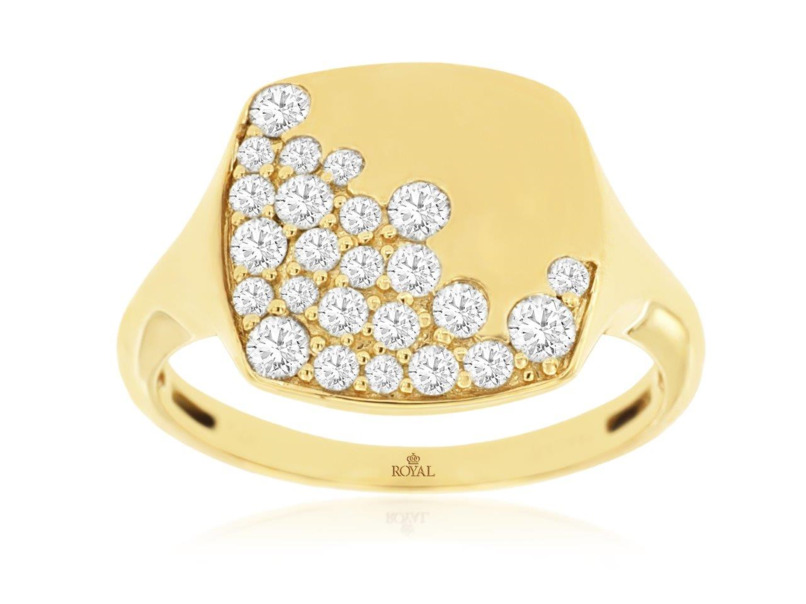 14K YELLOW GOLD SATIN DIAMOND FASHION RING SIZE 7 WITH 24=0.50TW ROUND G-H SI2-I1 DIAMONDS   (2.86 GRAMS)