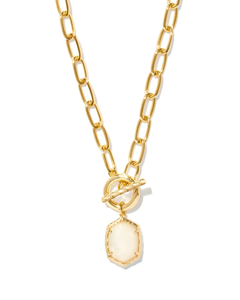 KENDRA SCOTT GOLD PLATED DAPHNE LINK AND CHAIN NECKLACE WITH IVORY MOTHER OF PEARL