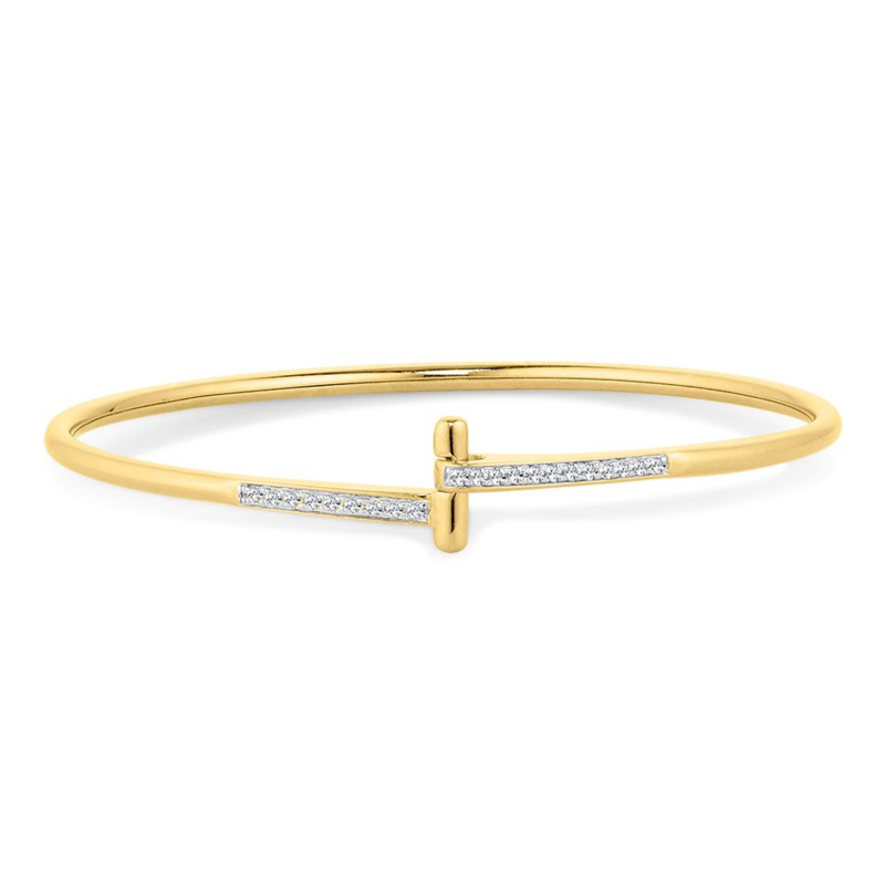 14K YELLOW GOLD BANGLE DIAMOND BRACELET WITH 21 = 0.25TW ROUND H-I I1 DIAMONDS    (7.86 GRAMS)